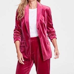 INC Bright Pink Sheen Oversized Blazer Velour Size XS NWT